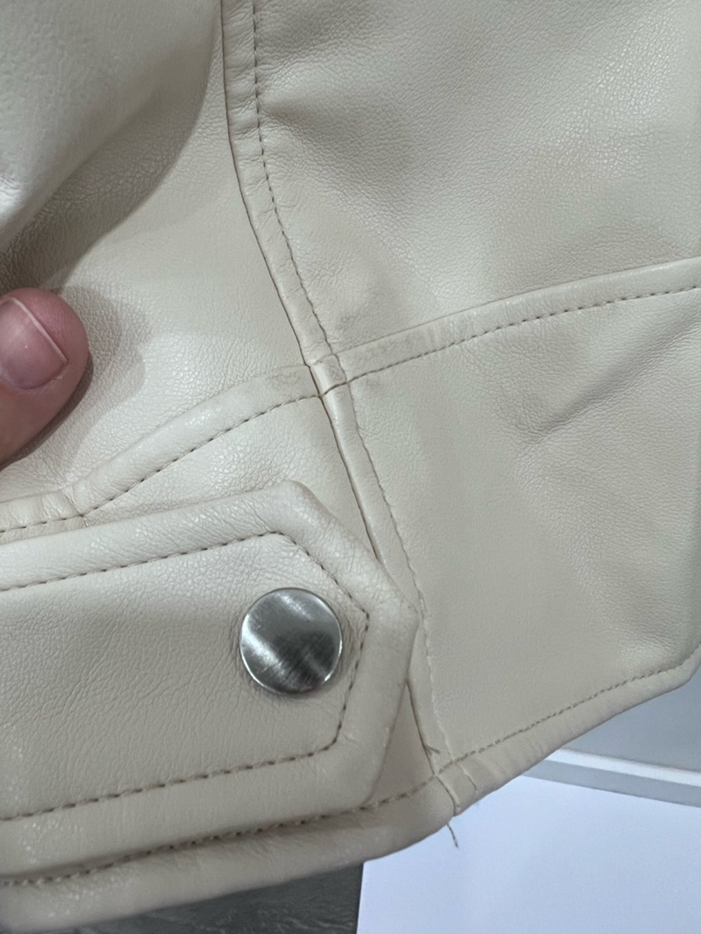 Zara Light Cream Faux Leather Biker Jacket - Picture 8 of 11
